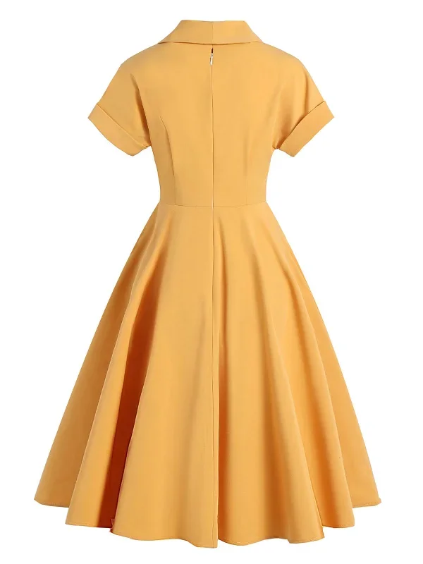 yellow-1950s-solid-buttoned-swing-dress